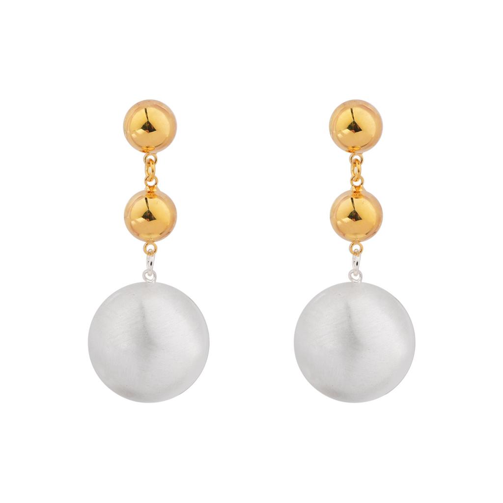 Minimalist Two-Tone Brushed Ball Drop Earrings Mixed Metal Polished & Matte Stud Earrings for Women Fashion Jewelry