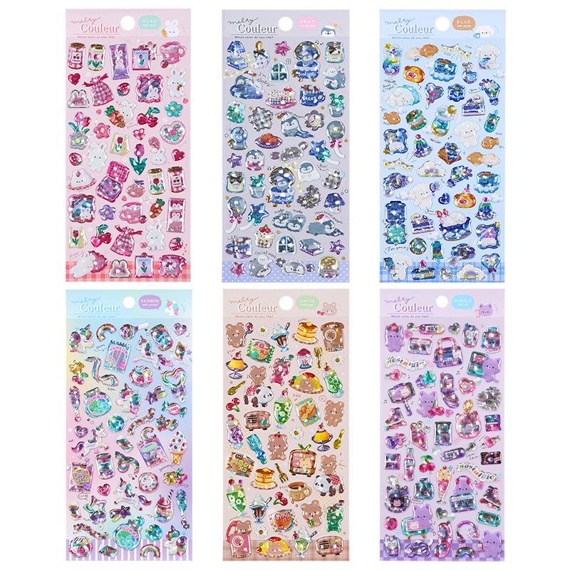 3 Pcs/6pcs Colorful Sweet Candy Pets Cartoon Crystal Stickers Scrapbooking Diy Journal Cute Sticker Stationery Decor School Gift