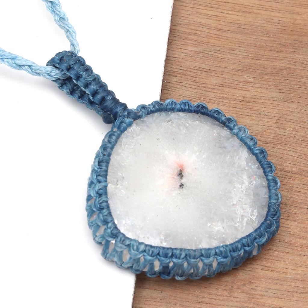 Silver Solar Drusy Gemstone Gift For Friend's Macrame Jewelry Pendant