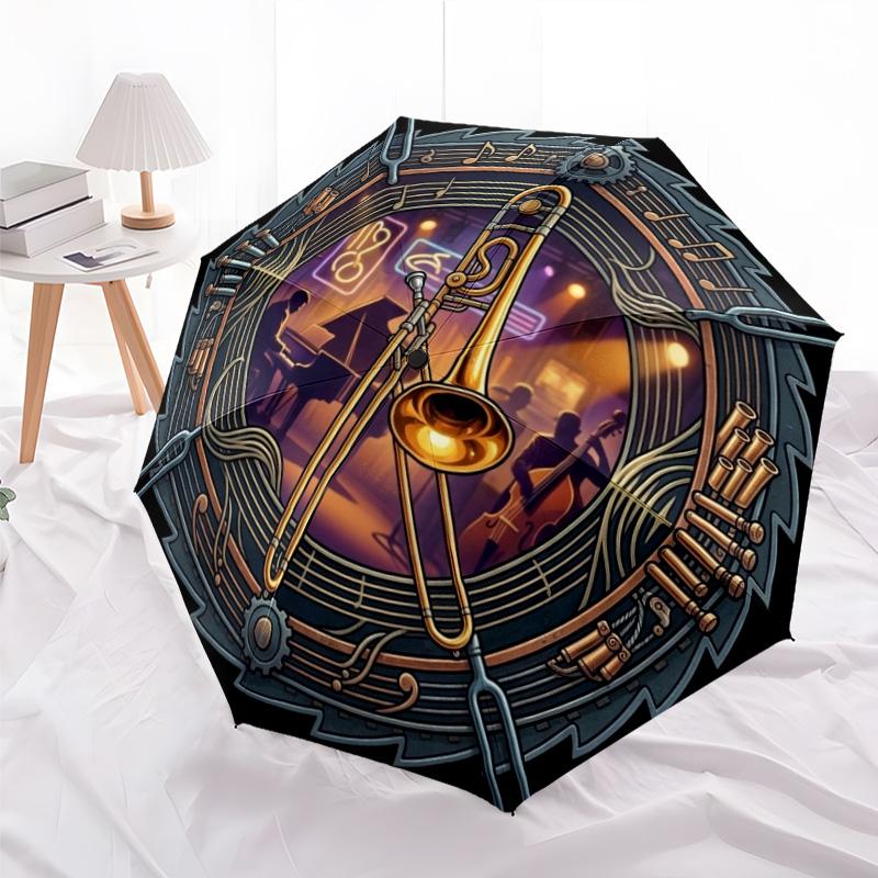 Jazz Night Music Scene Pattern Umbrella, Portable and Foldable Design, 8 Ribs, a Casual Accessory for Halloween, Christmas, and Birthday Gifts.