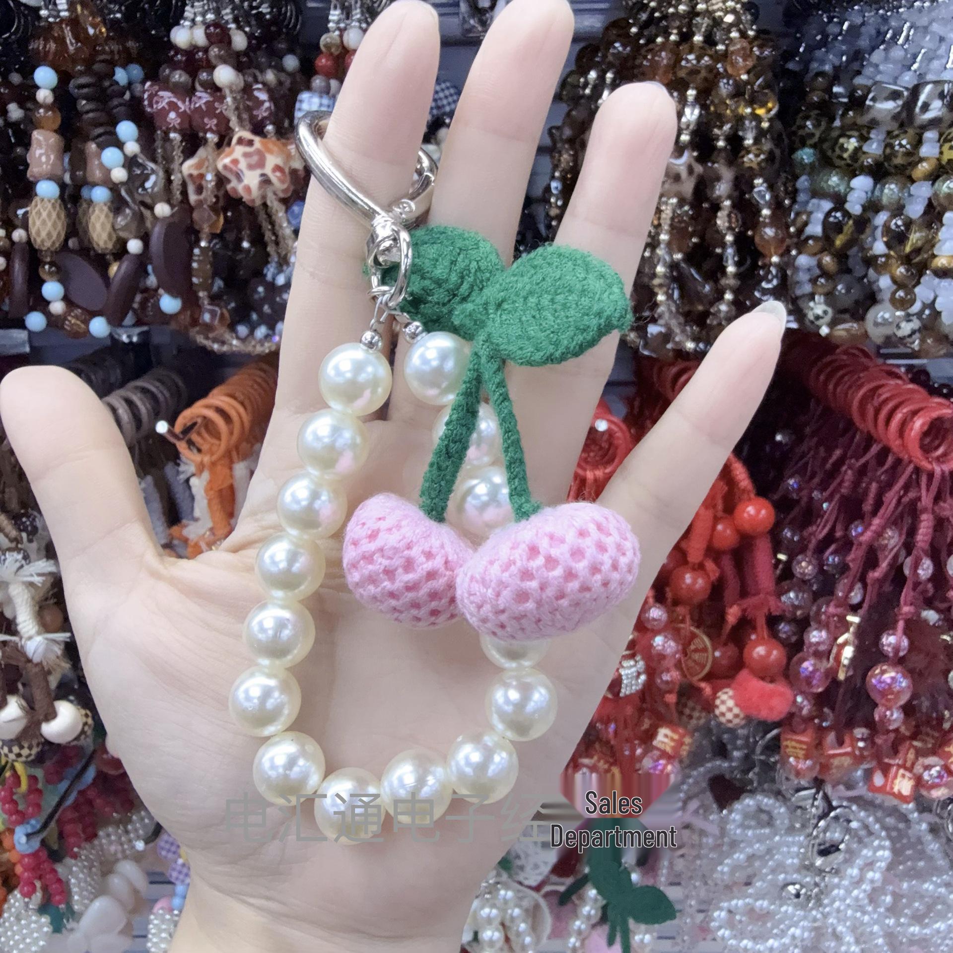 Red Wool Knitted Cherry Bow Phone Chain & Car Keychain Charm