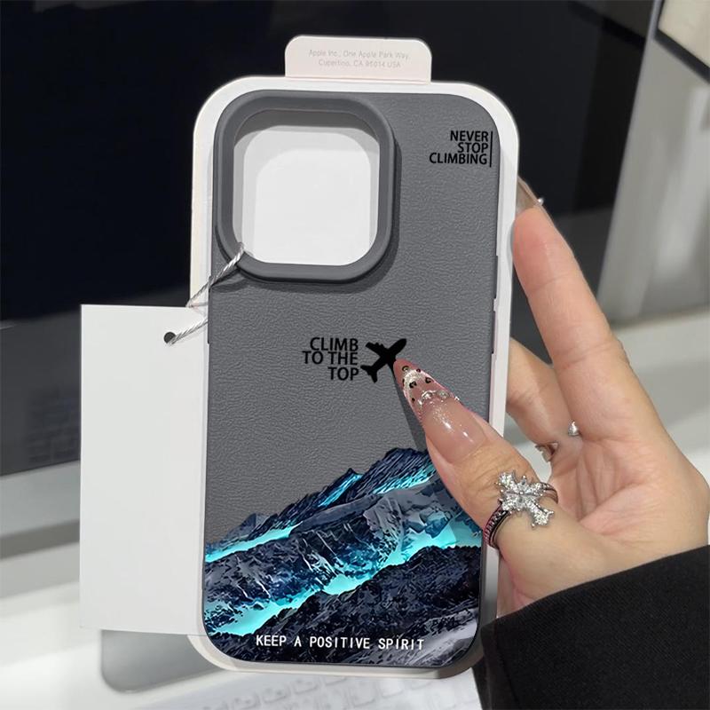 Nárazuvzdorný tenký kryt s motivem hory a letadla pro iPhone 16 15 Pro Max 14 Pro 13 12 11 Ochrana objektivu TPU Textura kůže Matný měkký kryt na telefon