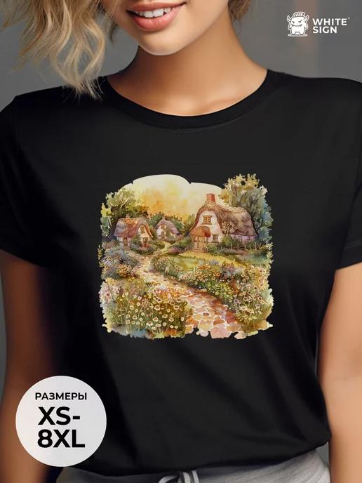 Fairy-Tale Houses Oversized Summer Graphic T-Shirt S