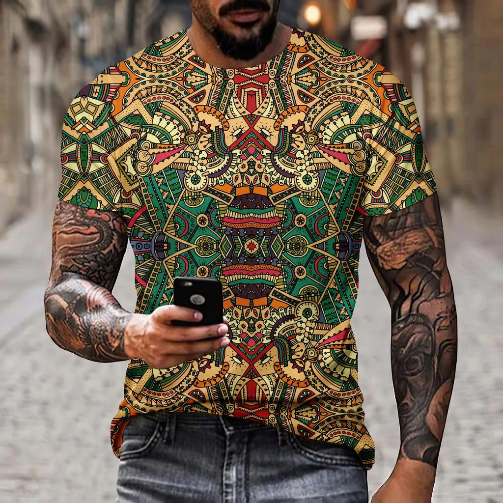 Summer New Men's T-shirt 3D Printed Graffiti Pattern Street Fashion Trend Short Sleeved Round Neck Plus Size Top