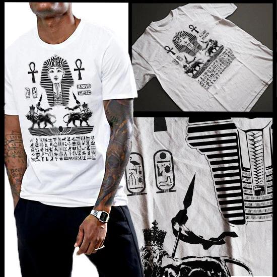 Egyptia Pharaoh T-Shirt Ancient Egypt Ankh Hieroglyphic And Lions With Spears XL