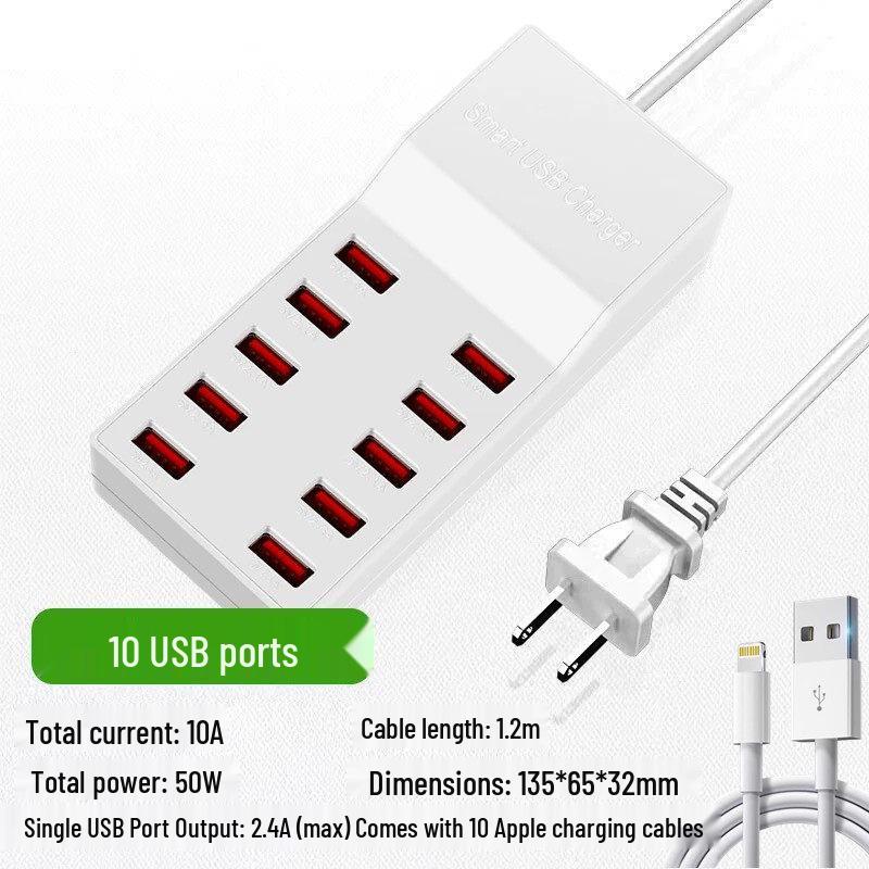 72W Inteligentna Listwa Ładowarki USB z Wieloma Portami do Szybkiego Ładowania Telefonów Android, Apple, Type-C