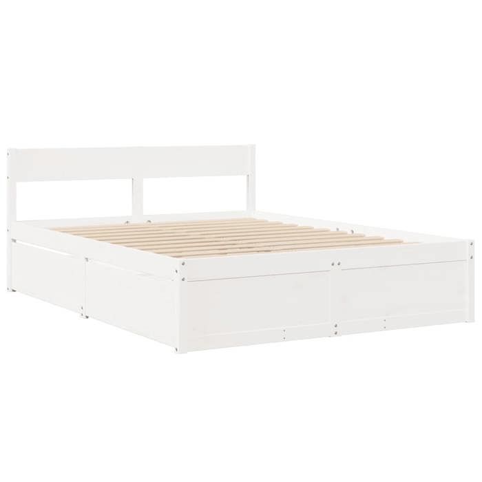 VidaXL Cadre de lit avec tiroirs blanc 160x200 cm bois massif de pin, meuble de chambre à coucher, sommier, lit en bois, 3282343