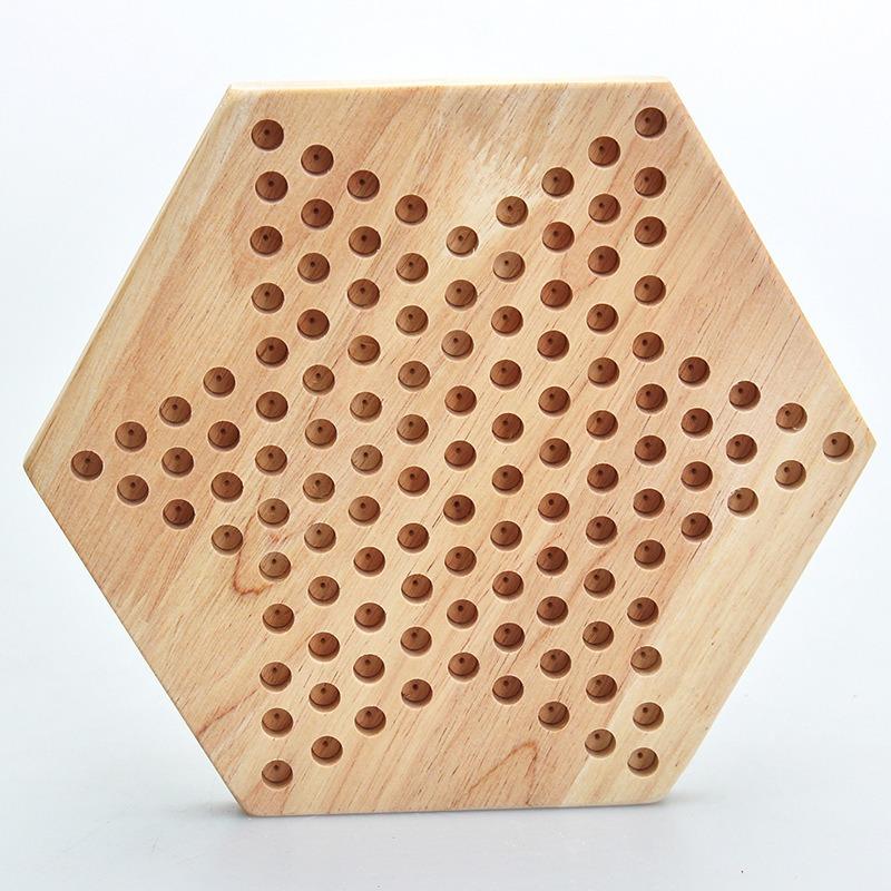 Wooden Hexagonal Jump Checkers Kids Parent Interactive Tabletop Board Game
