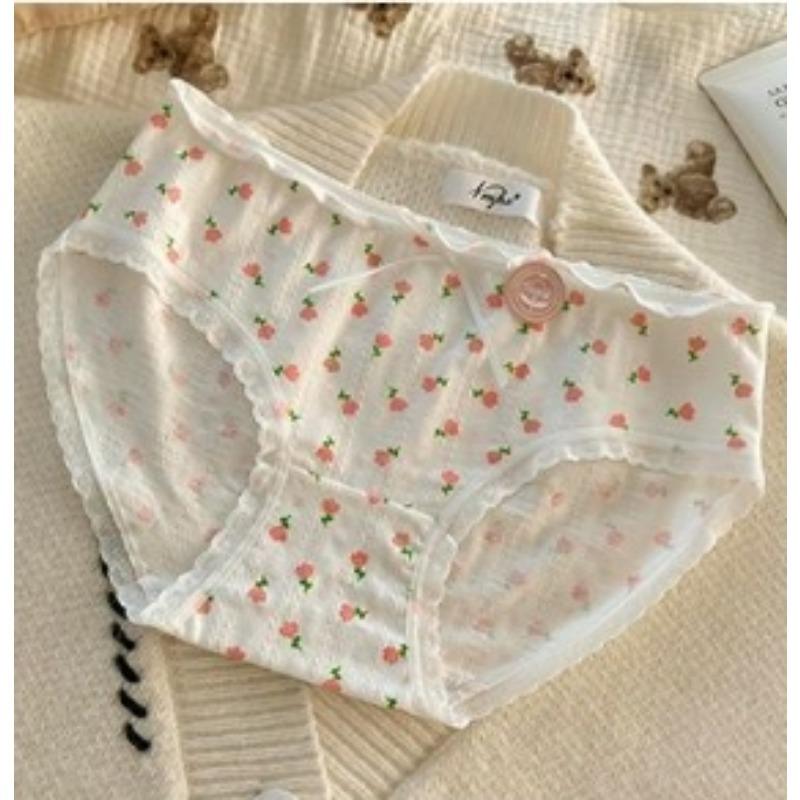 

Цветочные антибактериальные трусики из чистого хлопка с дышащей талией и ягодицами, трусики-треугольники для женщин One size