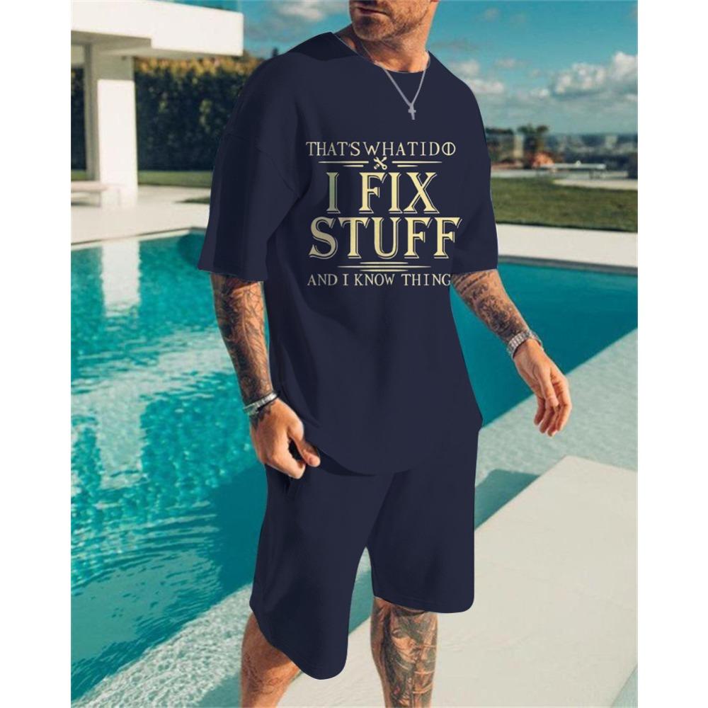 Men s Sports Suit 3D Printed Street Casual Men s Shorts Crew Neck Short Sleeve T-Shirt S
