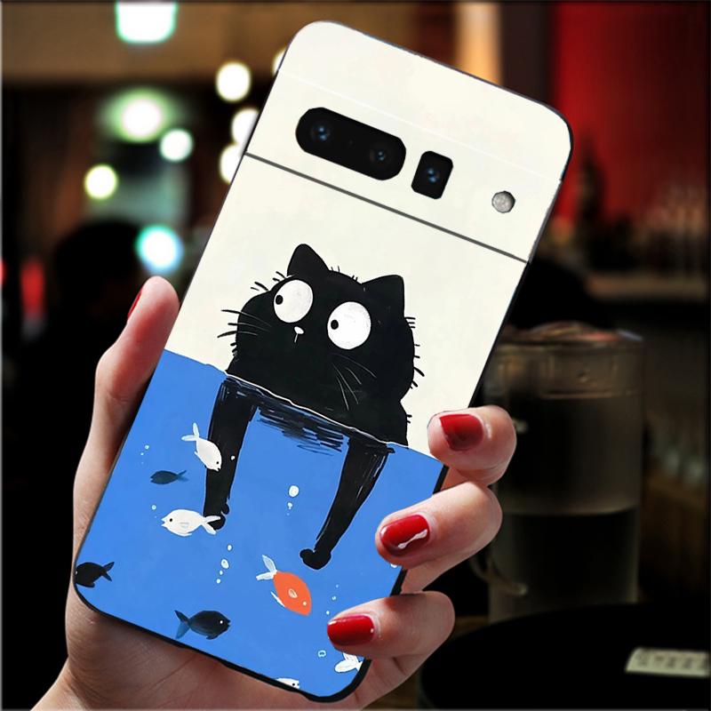 Phone Case For Google Pixel 10 9 Pro XL 9A 8 7 6 Pro Pixel 8A 7A 6A Pixel 8 7 6 5 Cartoon Black Cats Case