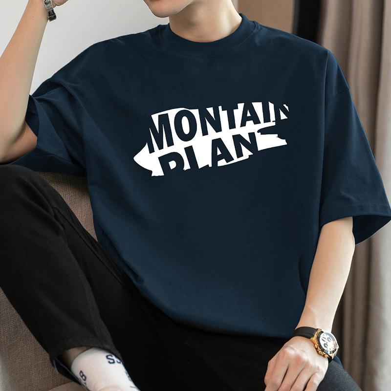 

260 г Мужская футболка из чистого хлопка с круглым вырезом и коротким рукавом - Модный принт из плотной ткани 2XL