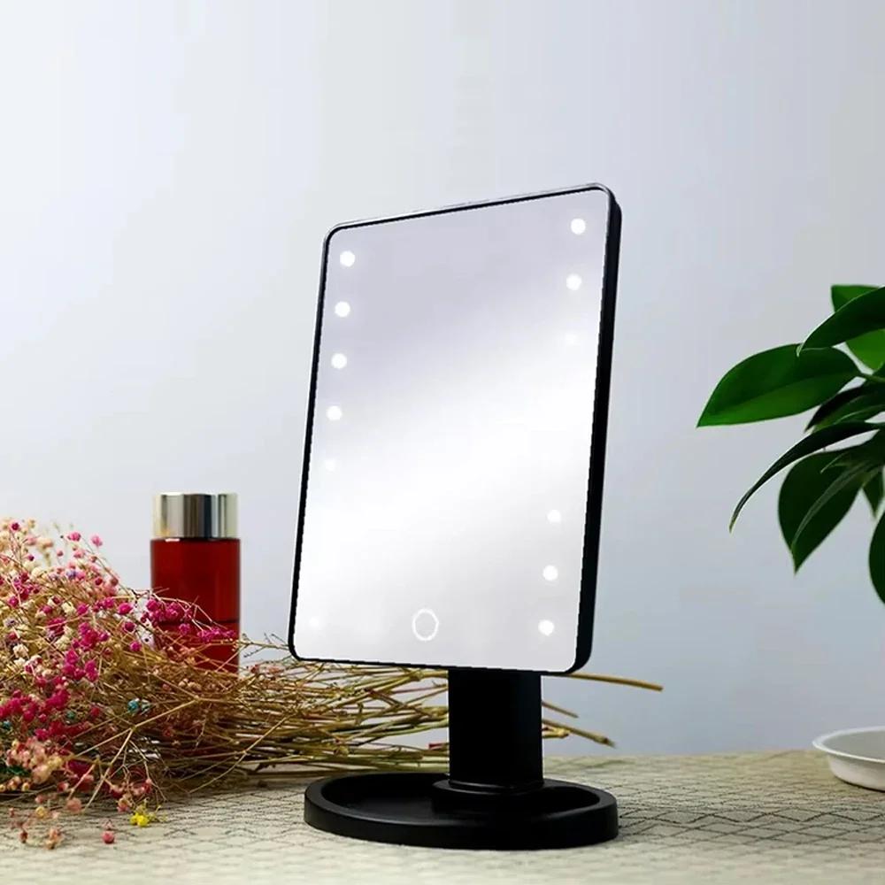 

Квадратное зеркало для макияжа с регулируемой светодиодной подсветкой и подставкой-органайзером для туалетного столика, спальни и ванной комнаты чёрный