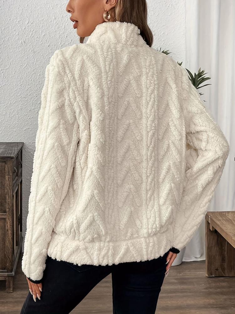 Women'S Fashion Fuzzy Sweatshirt, Solid Color, with Lapel Collar and Zipper Detail, for All-Season Comfort Pullover