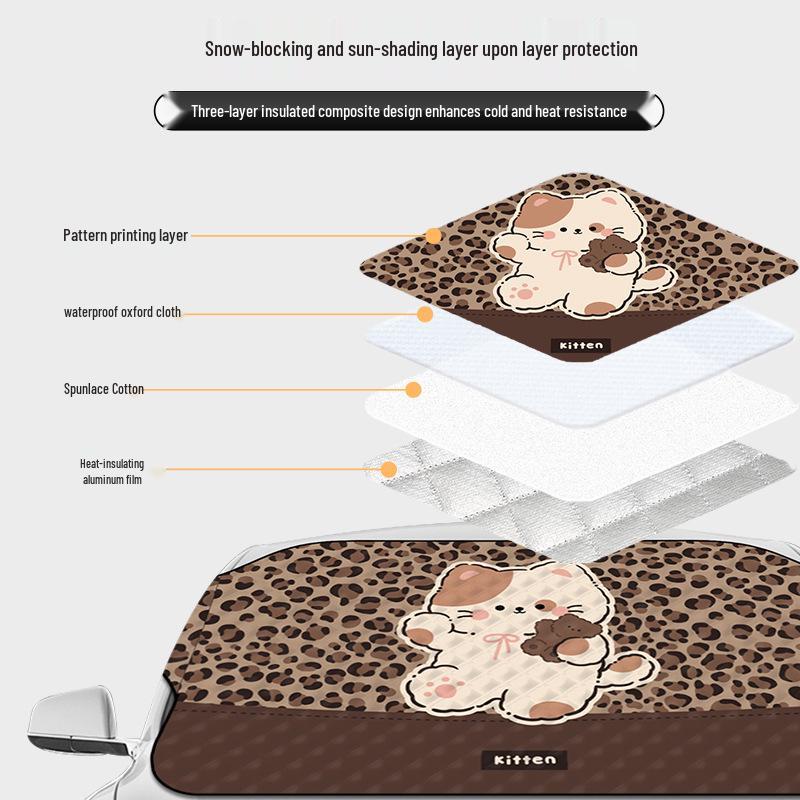 Thickened Cartoon Winter Car Windshield Snow and Sun Cover
