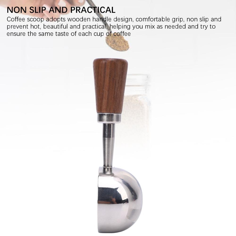 304 Stainless Steel Bean Tea Scoop Short Wooden Handle Stainless Steel Scoop For Ground Coffee