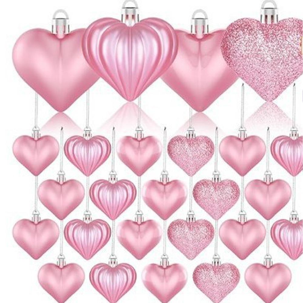 

12PCS 4.5CM Heart Ball Ornaments Set Glitter Party Decor Ball New Year Valentine s Day Decoration Pink Stripe