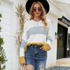 Women S Short Loose Pullover Striped Knit Sweater Casual Autumn Winter