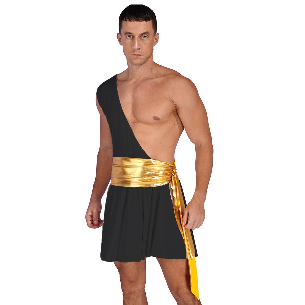 Costume Cosplay Greco Antico da Uomo Vestito a Ruffle Monospalla Cintura Metallizzata Arricciata Costume di Halloween per Performance
