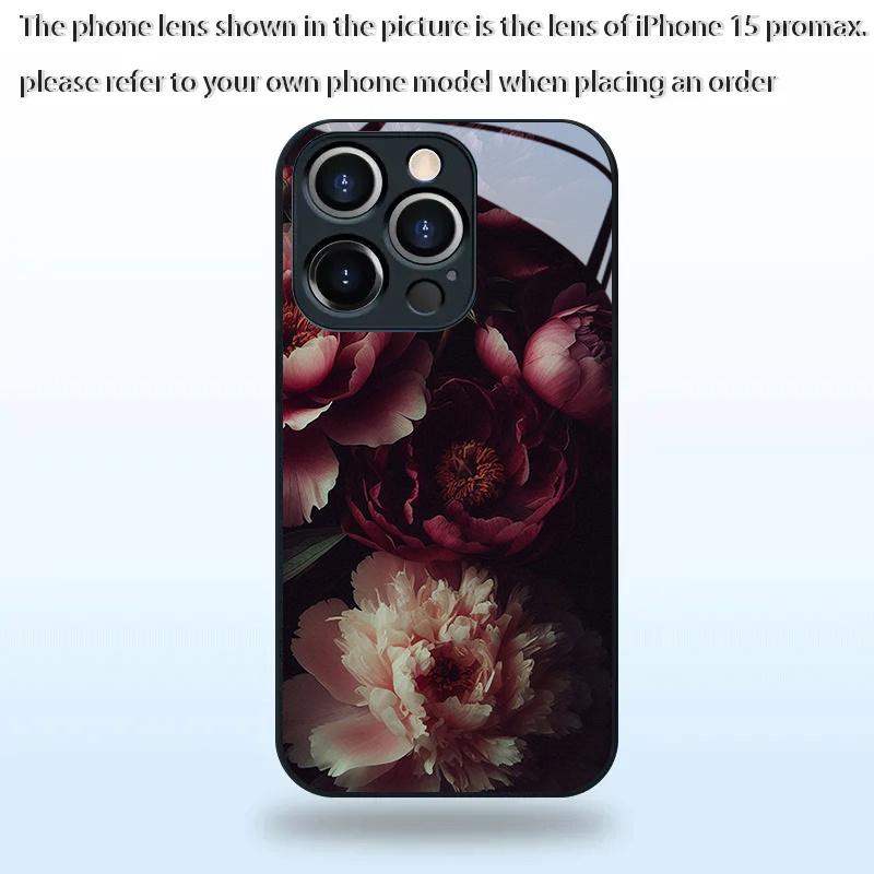 Dark Night Peony's graceful new glass case design is suitable for iPhone17 16 16promax 15 14 13 12 11 max