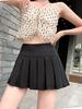 Syvent Black Pleated Mini Solid Beautiful Costume Ultra Mini 12F049 Skirt, A-Line, Color, Leg-Slimming, Bottoms, Casual, Knee-Length, Uniform, Cute,