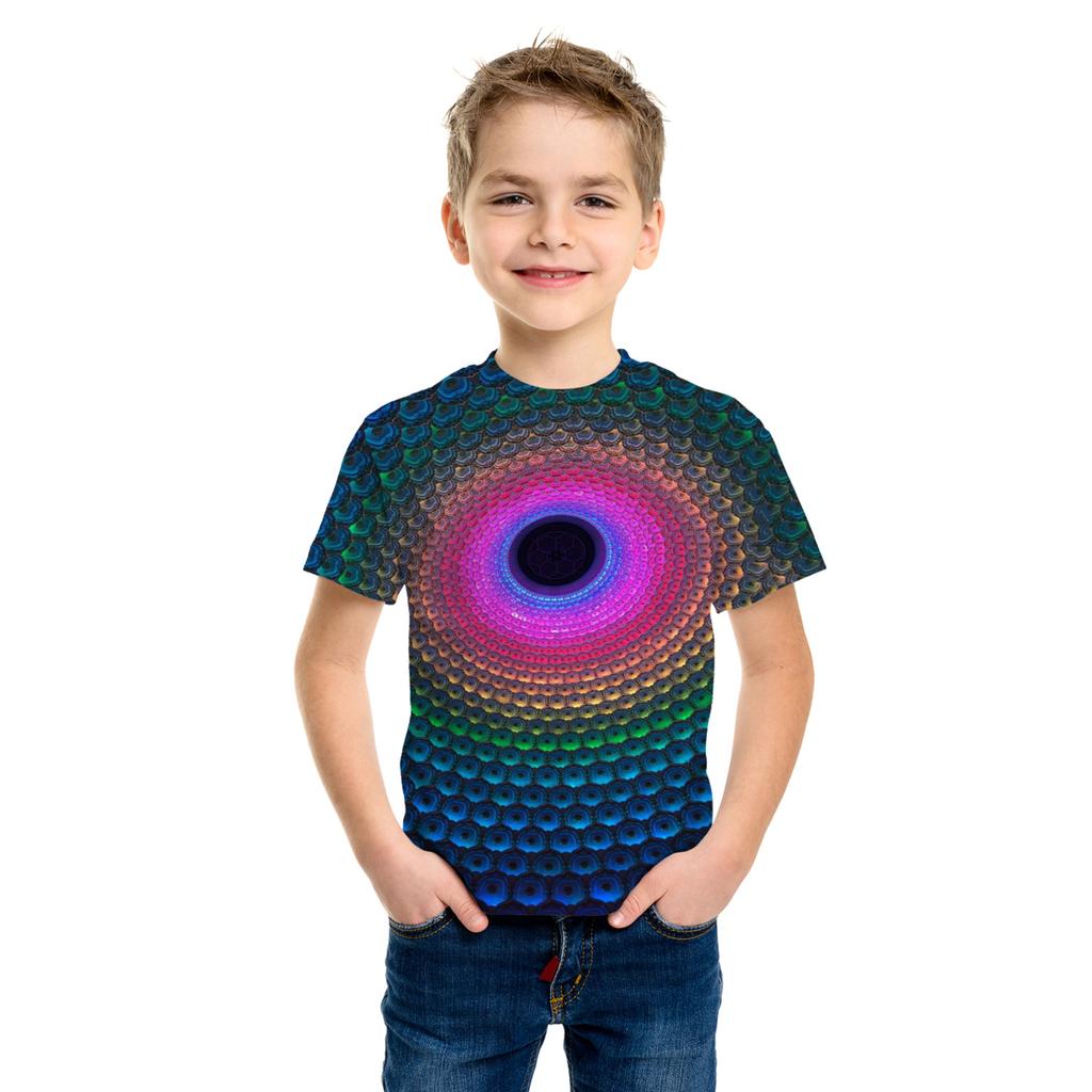 Tunnel Illusione Ottica Fresco Stampa 3D T-shirt Creativa per Ragazzi Maglietta a Maniche Corte Leggera Casual Abbigliamento Bambini Estate