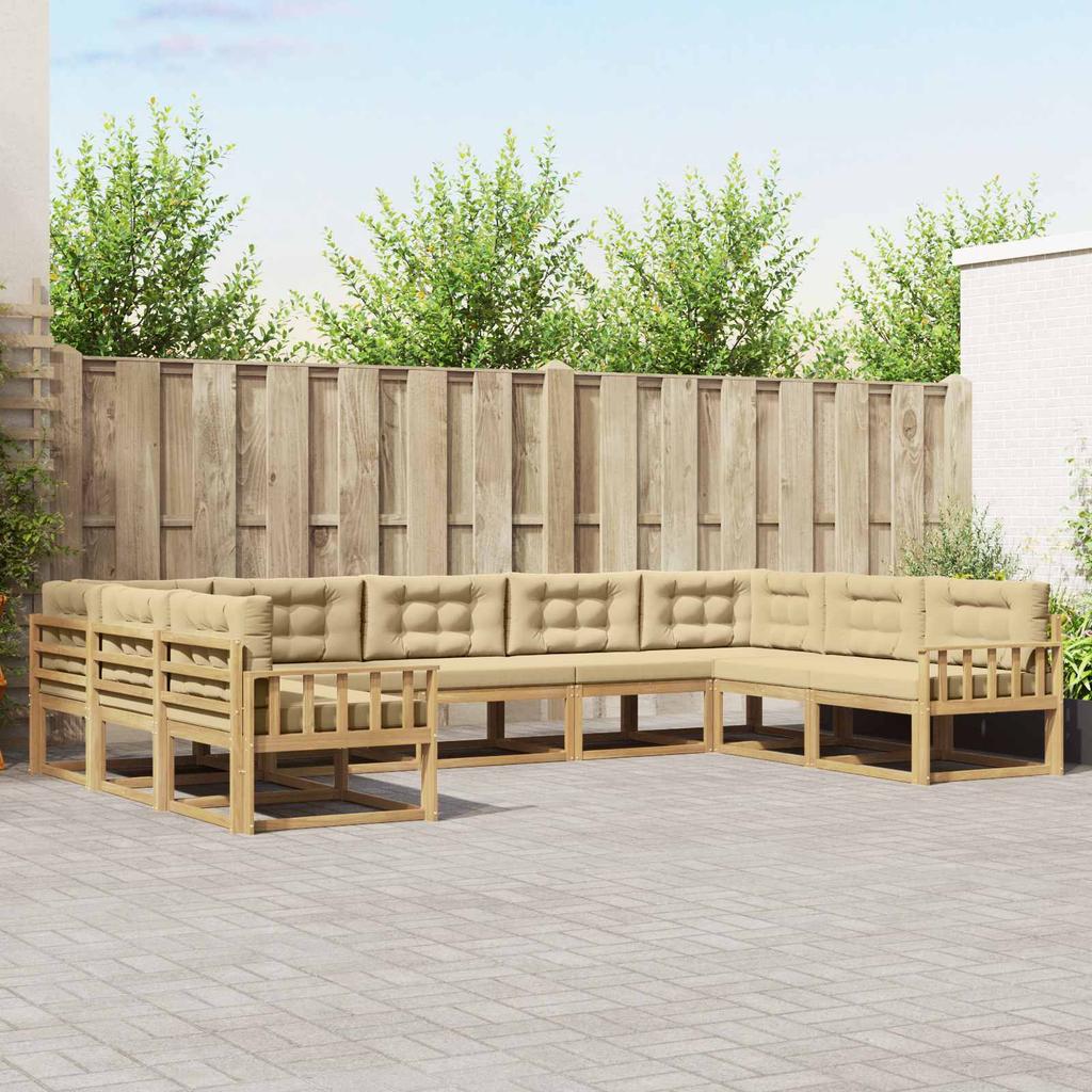 Outdoor Sectional Sofa Set with Cushions 9 Pcs White and Beige