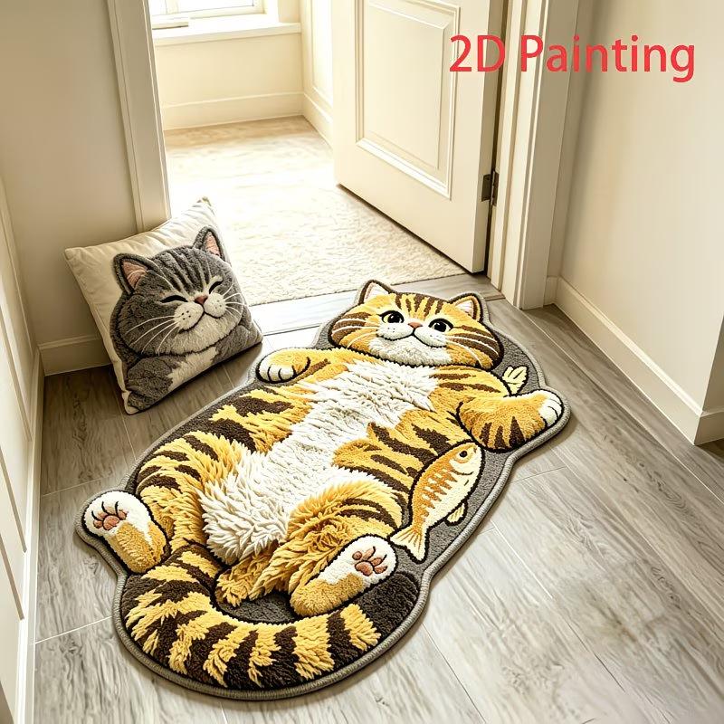 Lying Tabby Cat Shaped Non Slip Floor Mat Soft Water Absorbent Bathroom Bedroom Entrance Home Decor Rug