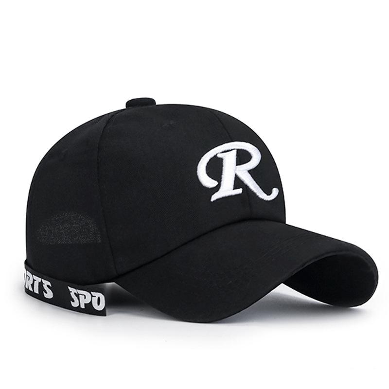 

Корейская версия новой весенне-летней бейсболки с буквой R для молодых мужчин и женщин, уличная мода, вышивка, большой размер adjustable чёрный