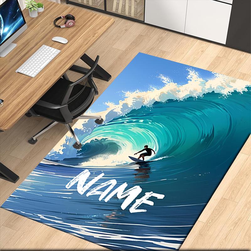 Custom Name surf Printed Carpet, for Office Chair Living Room Bedroom Kitchen Room Decor Gifts.
