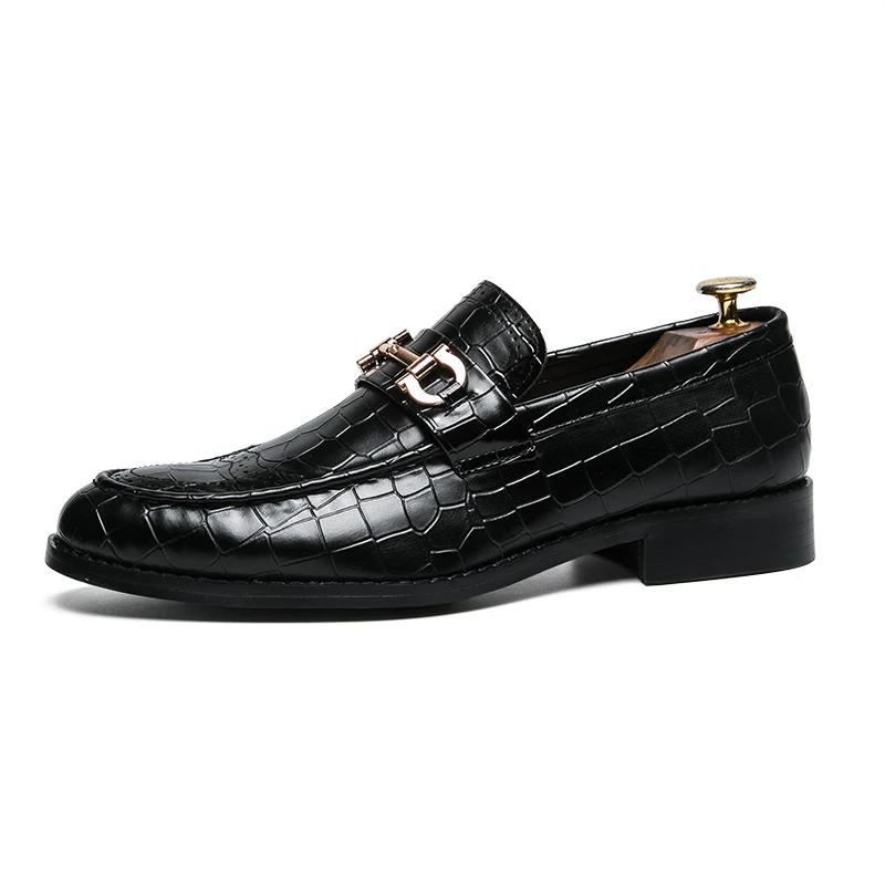 Designer Metal Buckle Loafers Men's Business Dress Casual Black Patent Leather Pointed-Toe Shoes Men's Loafers Slip-On