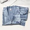 Girls' Faux Ice Silk Pyjamas Ladies' Long-sleeved Lace Green Premium Feeling Two-piece Set of Sweet Loungewear Love Blue Cloth