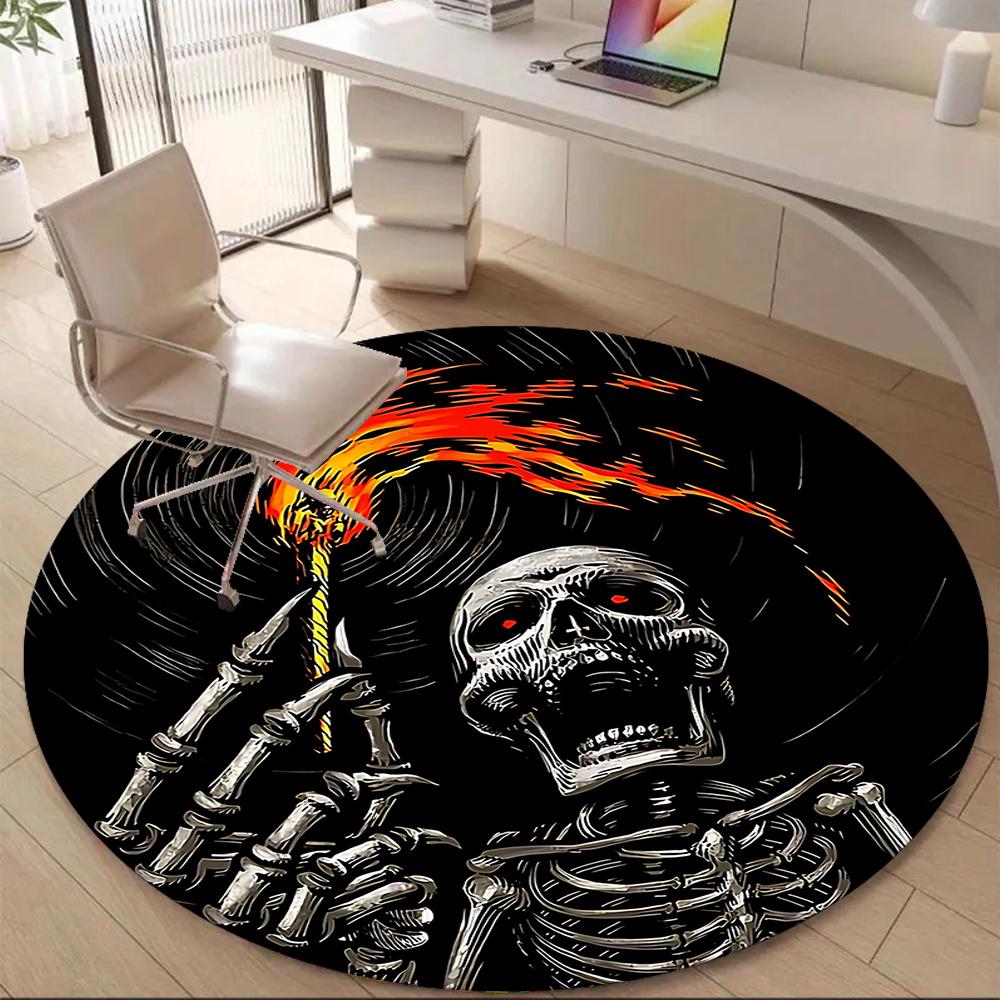 1pc SkeleFlame Office Round Area Rug, Indoor Mat Suitable ForOffice, Under Office Chairs Bedroom Living Room Home Decor, Room Deco q113