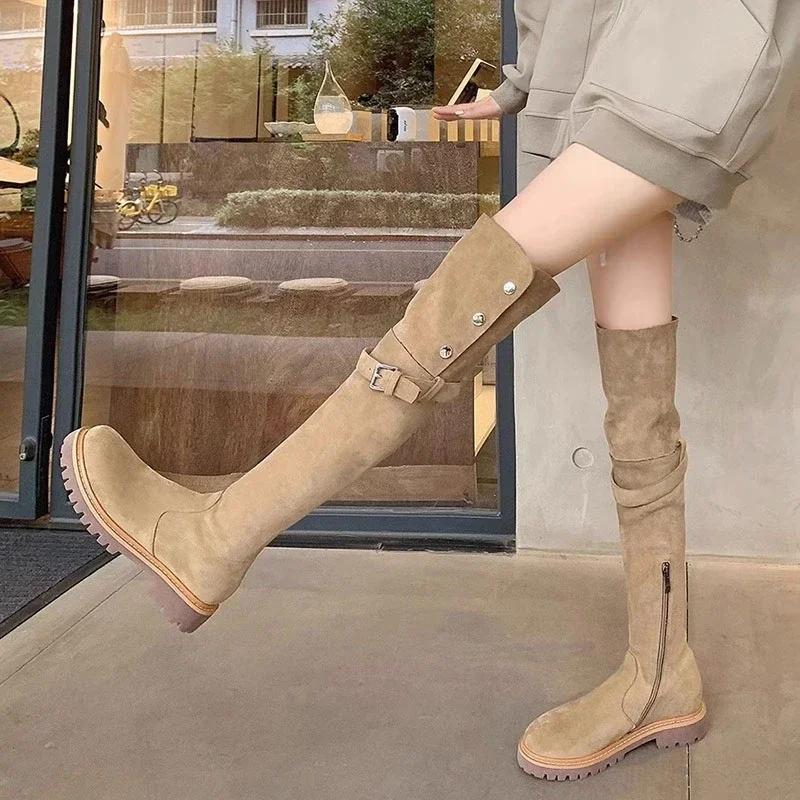 Fashion Women's Shoes 2024 Hot Sale Side Zipper Women's Boots Fashion Belt Buckle Modern Boots Women New Keep Warm Over-the-Knee Boots