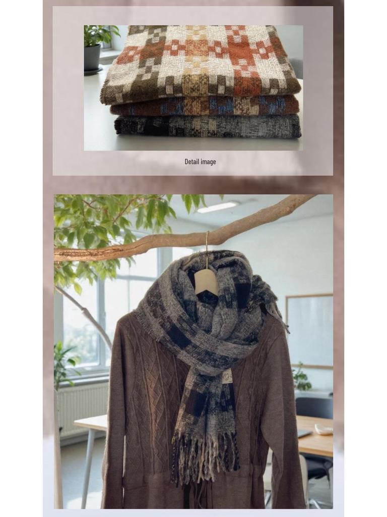 Korean-Style Imitation Cashmere Plaid Scarf - Thick, Warm Autumn/Winter Fashion for Women & Men