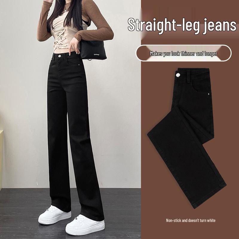 

Женские джинсы с флисовой подкладкой, с высокой посадкой, облегающего кроя, с широкими штанинами, черные, для осени и зимы 2023. 32