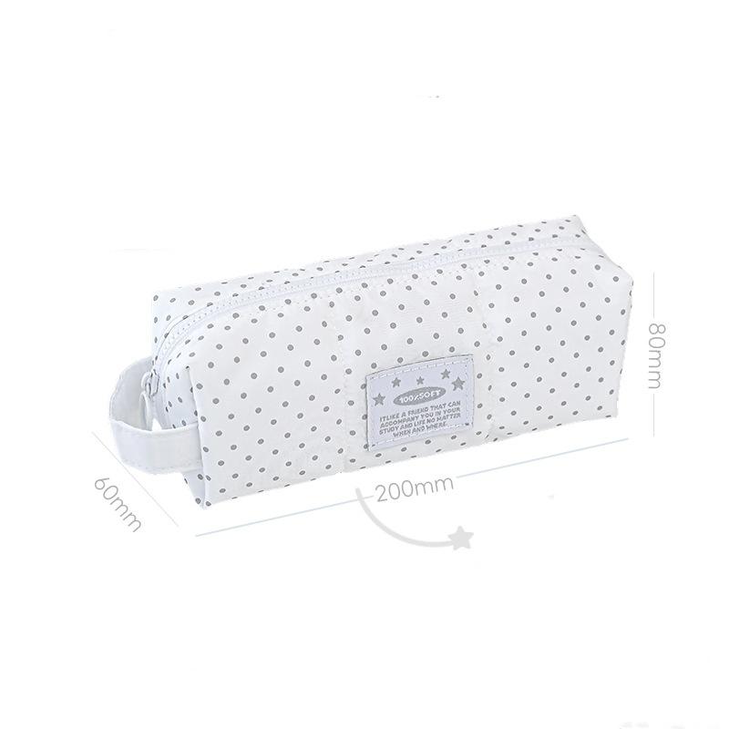 Korean Polka Dot Puffy Pencil Case with Handle Large Capacity Pencil Pouch Portable Storage Bag Makeup Bag Stationery Organizer