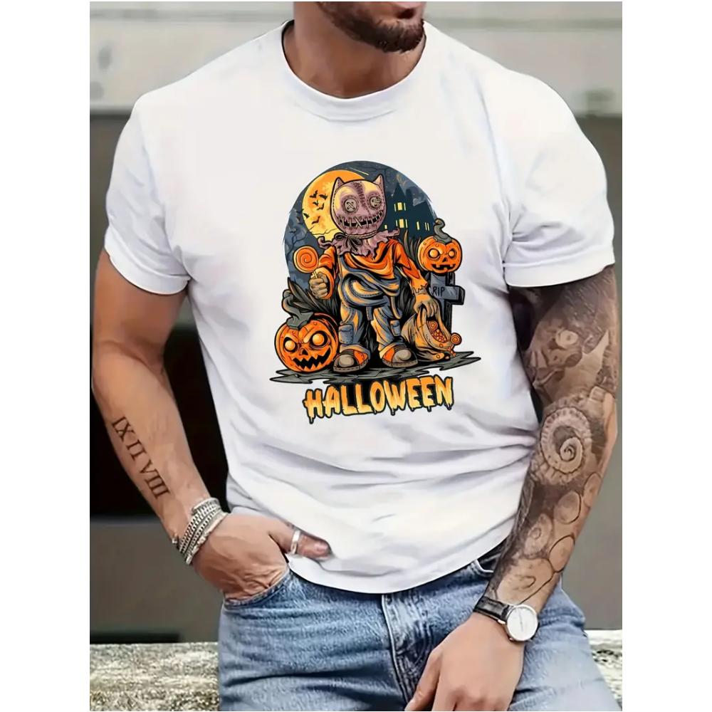 

Привиди Черепи Пари Візерунки Топи Нова Мода Футболка з Коротким Рукавом Чоловічі Костюми Великий Розмір Вільна Оверсайз Футболка Хелловінська Футболка 4XL