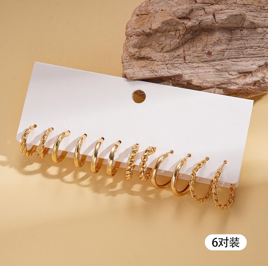 Twelve-piece geometric round twisted silver needle stud earrings fashionable commuter earrings