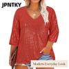 JPNTKY Women's Fashion Casual 3/4 Sleeves O-Neck  Blouses & Shirts