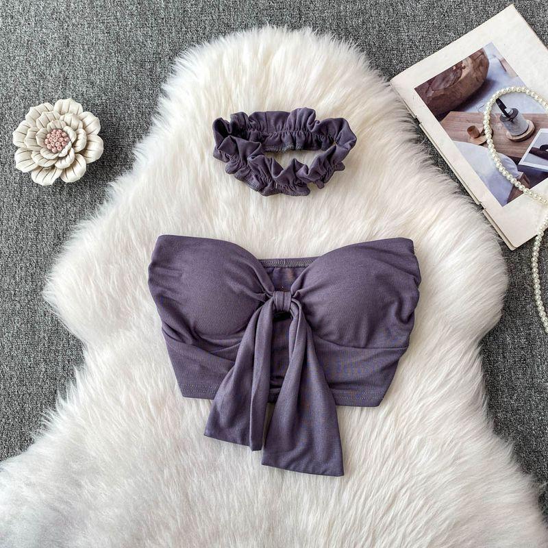 

Стиль Чистого Желания Сексуальный Кружевной Топ Халтер с Открытыми Плечами и Шнуровкой Женский Новый с Поролоновыми Чашками Приталенный Утягивающий Короткий Топ-Труба Топ Dark purple All yards