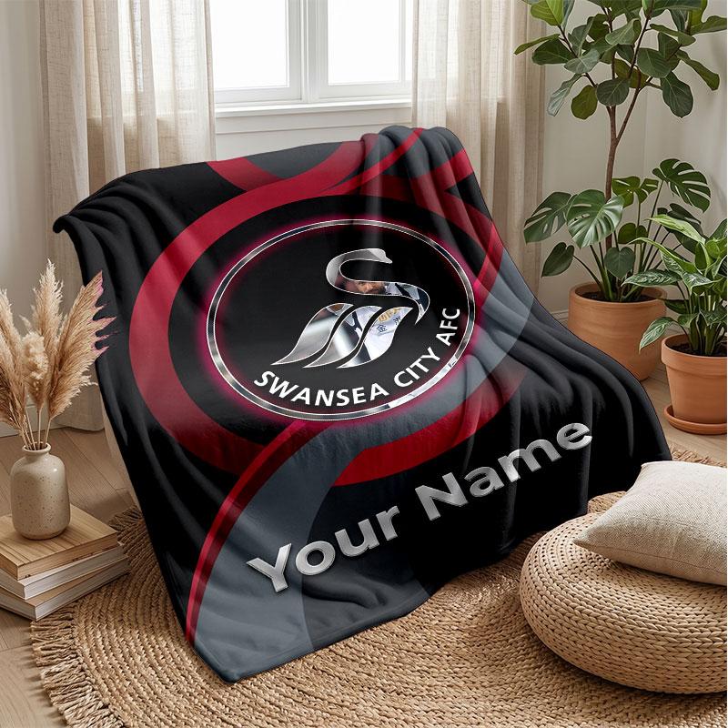 Coperta in Flanella con Nome Personalizzato Swansea City FC Logo Calcio Coperta in Pile Personalizzata Regalo Speciale per Divano Camera da Letto Casa