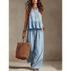 Women Solid Color Sleeveless Tank Top And Drawstring Waist Wide Leg Pants Casual Loose Fit Two Piece Set Summer Outfit