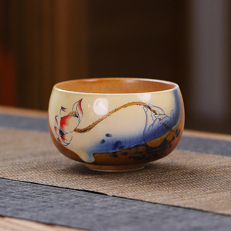 1 Stück Teemeister-Teetasse im chinesischen Stil, Imitation brennendes Brennholz, Keramik-Haushaltsteetasse, einfacher Retro-Stil, Teetasse, persönliche Teeschale