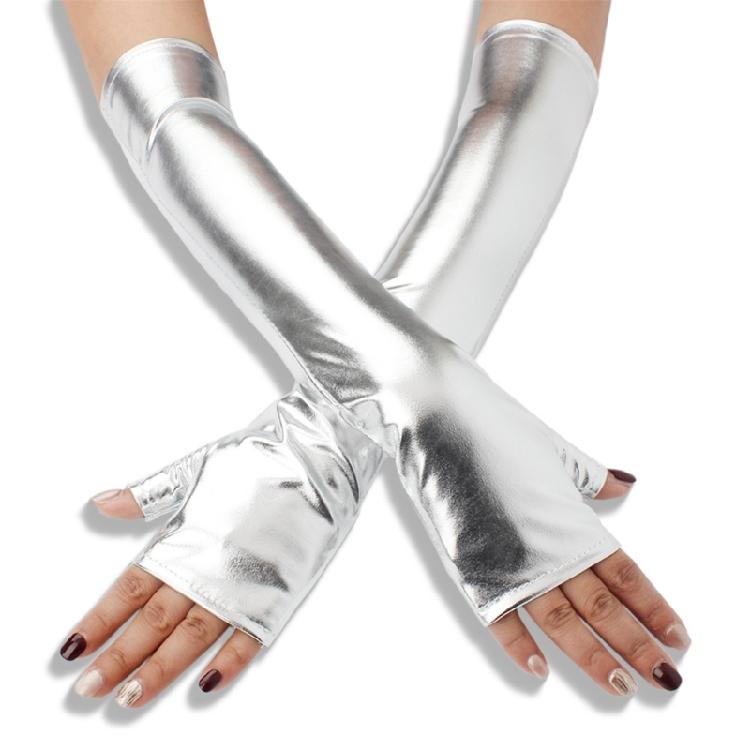 Nachtclubhandschuhe für Frauen und Mädchen Halbfinger Metallic-Handschuhe Partyzubehör