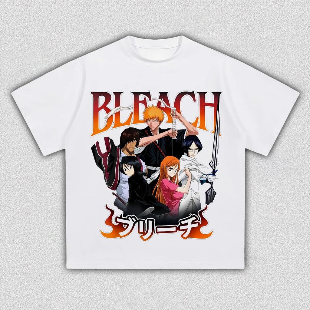 BLEACH Kurosaki Ichigo Anime Printing T-shirt Men's Clothing Women's 2026 Summer New High Quality Cotton Short-sleeved T