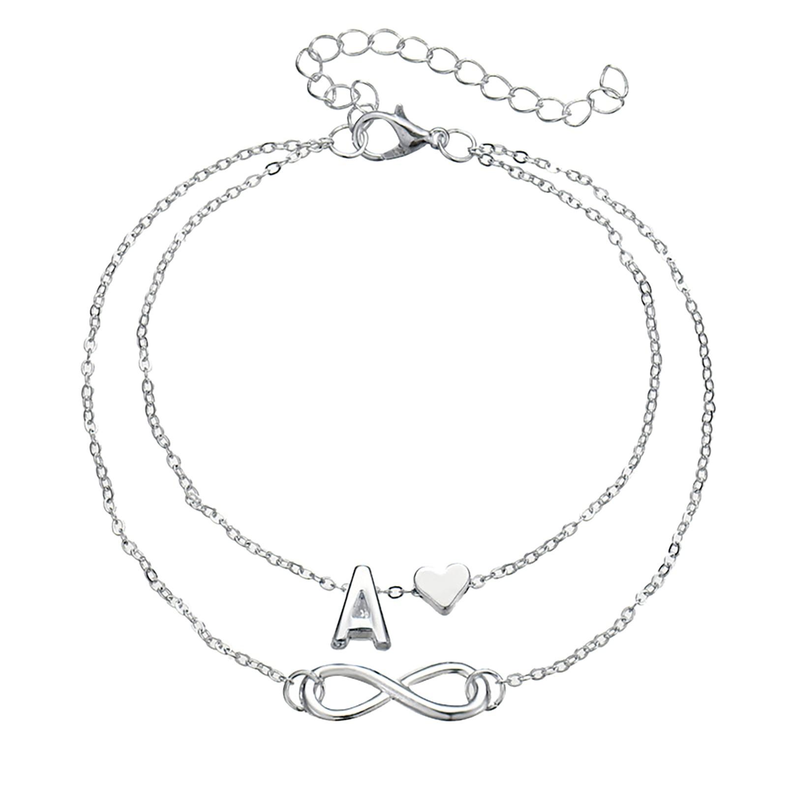 

Двойная цепочка для ног с буквами, бесконечная цепочка любви, женская цепочка для ног, летний подарок, пляжный подарок для мамы A серебряный