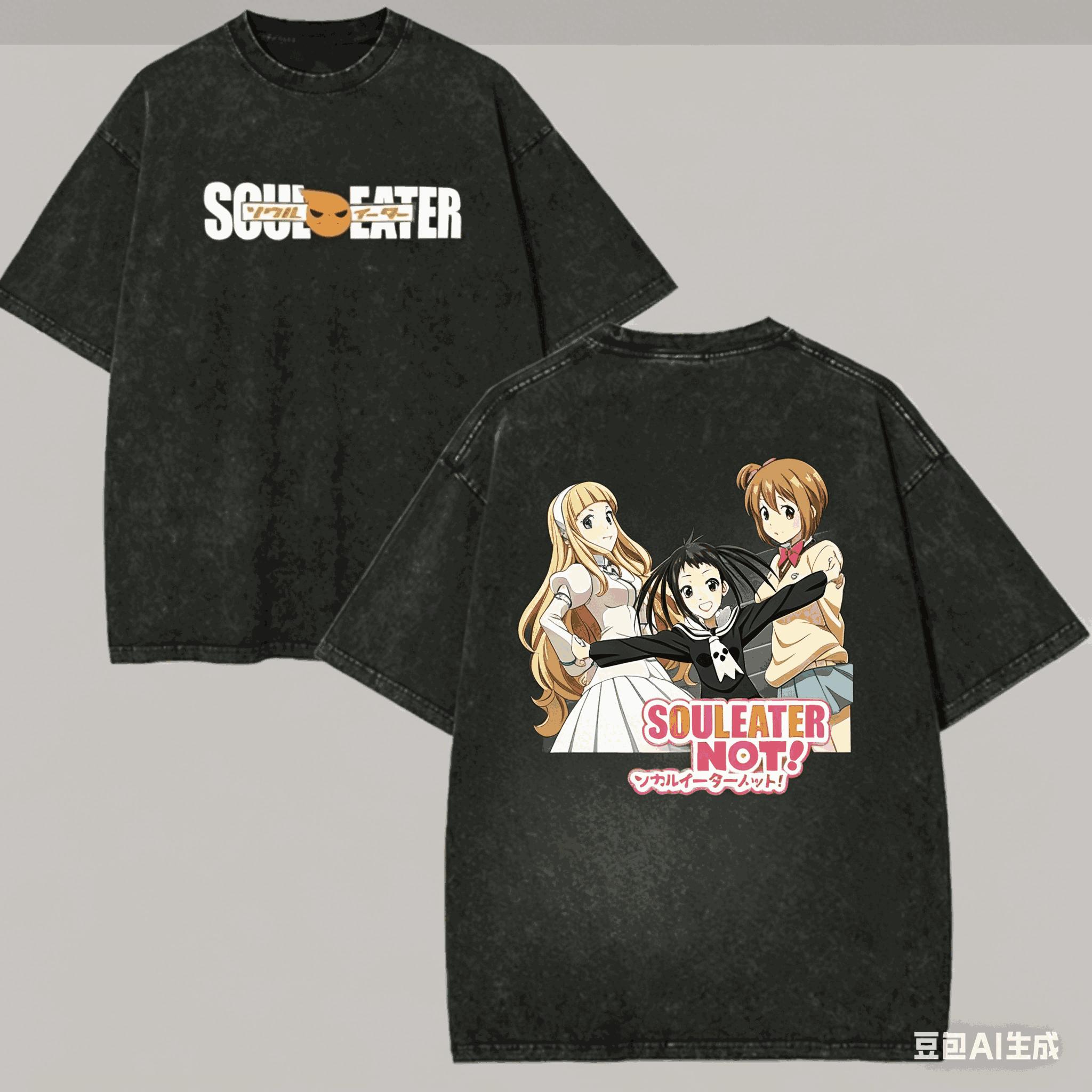 Soul Eater Washed Tshirt personality Clothes NewModel Anime Tshirt Year round clothing Plus Size Vintage Loose high quality S