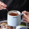 Creative Ceramic Cup with Lid Spoon Couple Coffee Cup Macaron Creative Mug Office Drinking Cup Girls