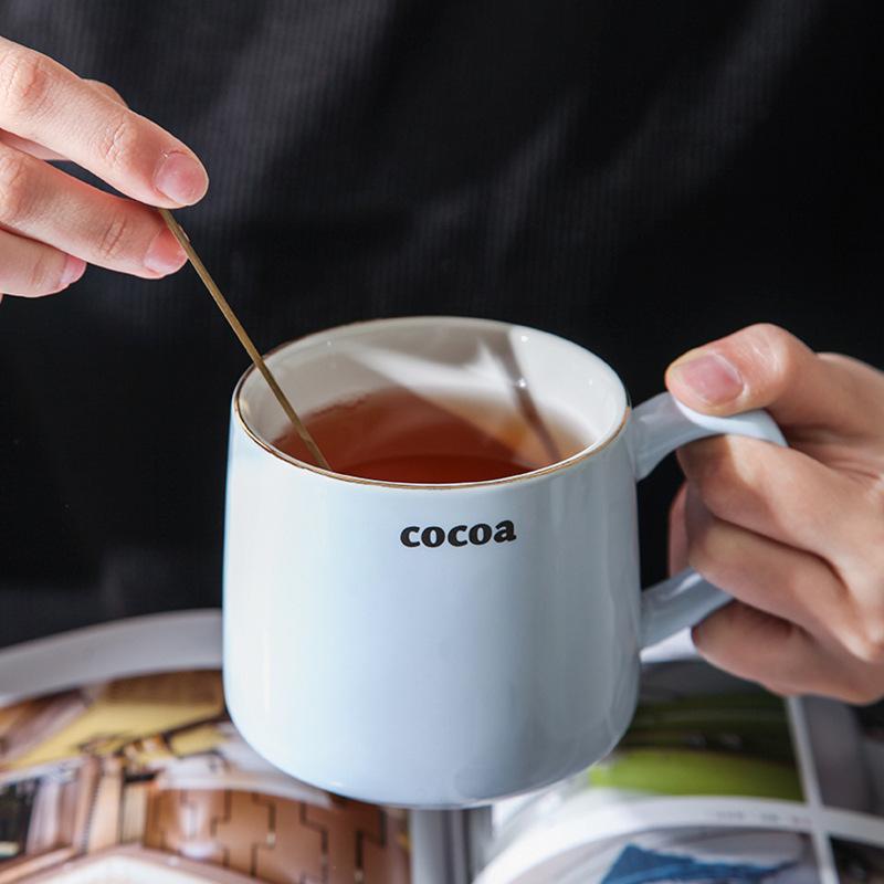 Creative Ceramic Cup with Lid Spoon Couple Coffee Cup Macaron Creative Mug Office Drinking Cup Girls